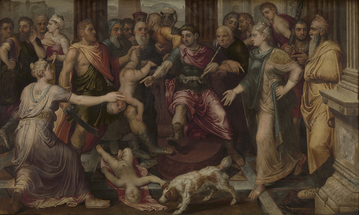 frans-floris-het-oordeel-van salomo-kmska.jpg Schilderij Het oordeel van Salomo van Frans Floris