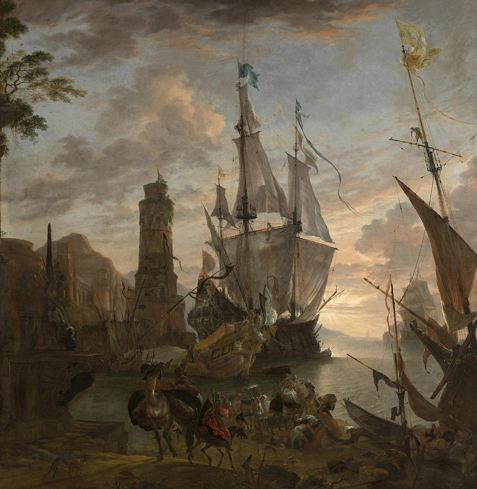hendrik-van-minderhout-oosterse-zeehaven-kmska.jpg Schilderij Oosterse zeehaven van Hendrik van Minderhout