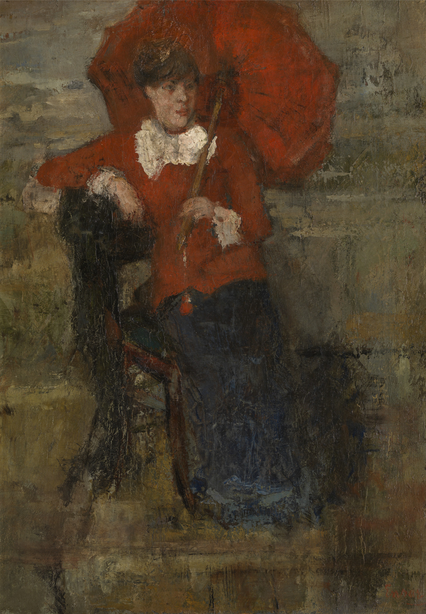 Schilderij Dame met rode parasol van James Ensor