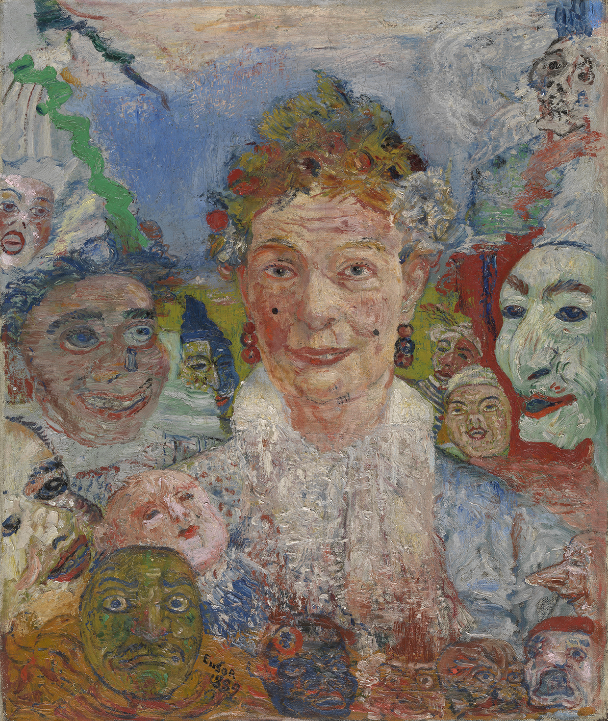 Schilderij De oude dame met de maskers van James Ensor, MSK Gent