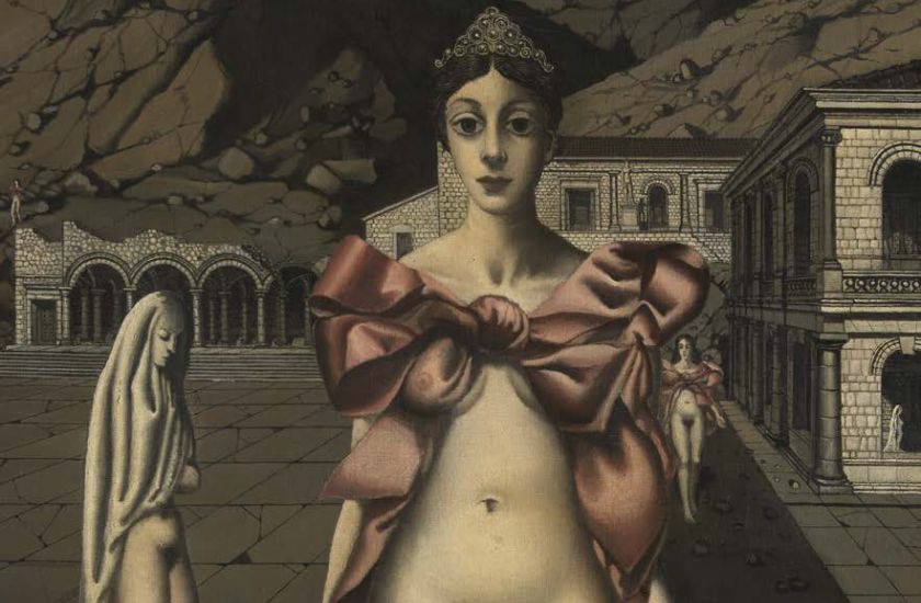 paul-delvaux-de-roze-strikken-detail-1-kmska.jpg Schilderij De roze strikken van Paul Delvaux (detail)