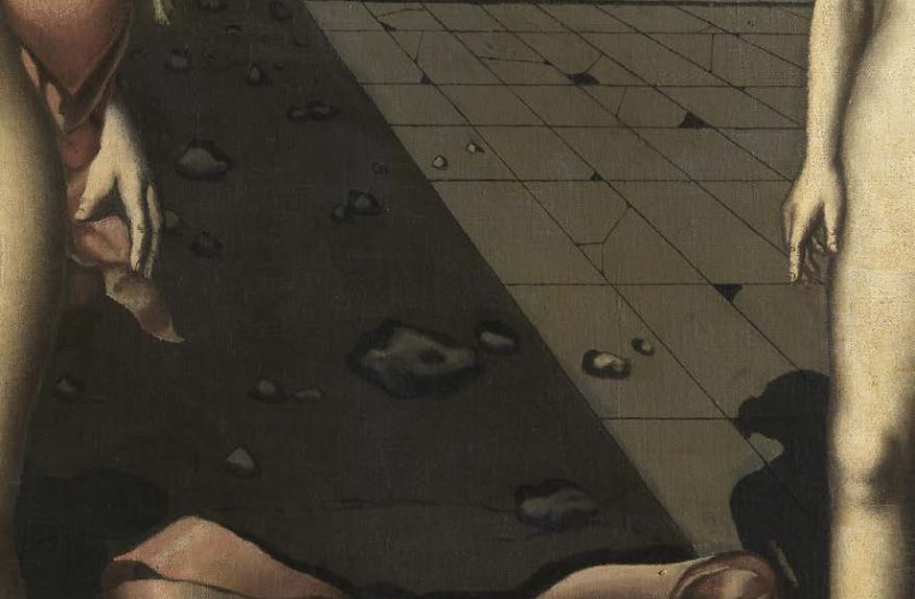 paul-delvaux-de-roze-strikken-detail-2-kmska.jpg Schilderij De roze strikken van Paul Delvaux (detail)