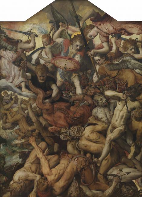 val-van-de-opstandige-engelen-frans-floris-kmska.jpg Schilderij Val van de opstandige engelen van Frans Floris