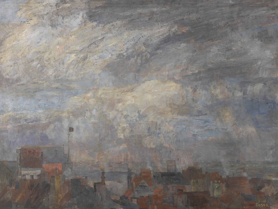 daken-in-oostende-james-ensor-kmska.jpg Schilderij Daken in Oostende van James Ensor