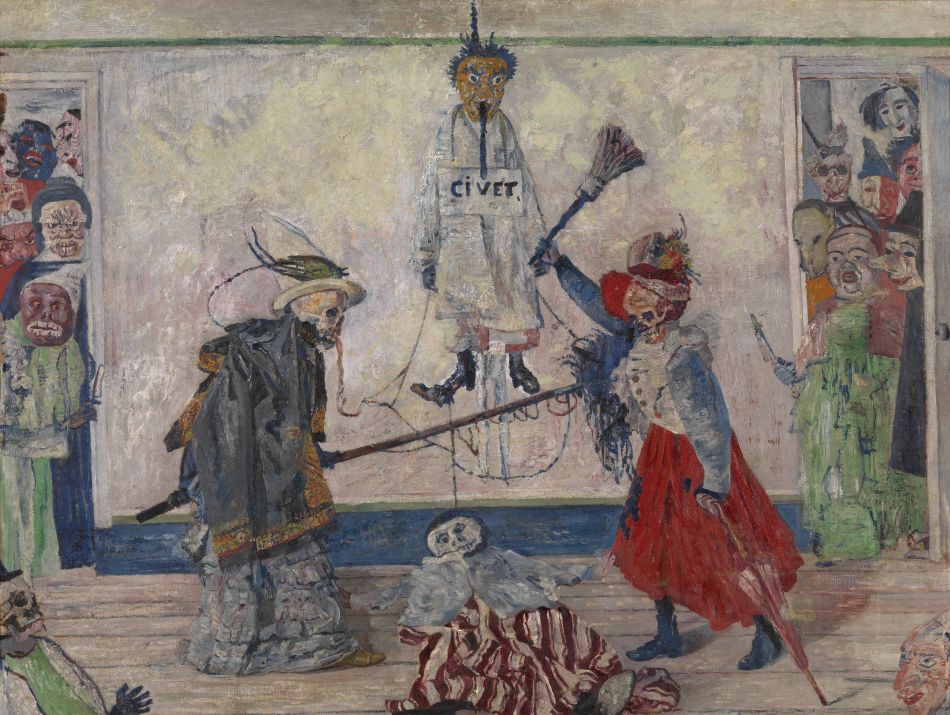 geraamten-twistend-om-een gehangene-james-ensor-kmska.jpg Schilderij Geraamten twistend om een gehangene van James Ensor