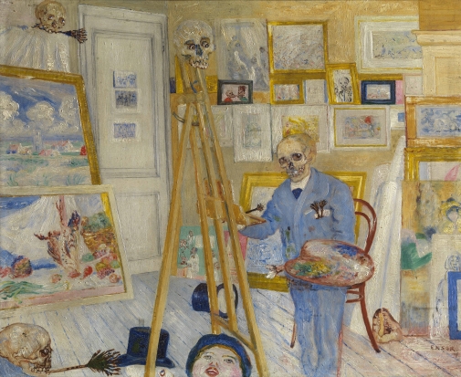 het-schilderend-geraamte-james-ensor-kmska.jpg Schilderij Het schilderend geraamte van James Ensor