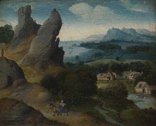 landschap-met-de-vlucht-naar-egypte-joachim-patinir-kmska.jpg Schilderij Landschap met de vlucht naar Egypte van Joachim Patinir