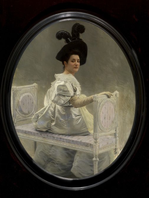1287_Vrouw in het wit_Jan Van Beers.jpg Schilderij Vrouw in het wit van Jan Van Beers